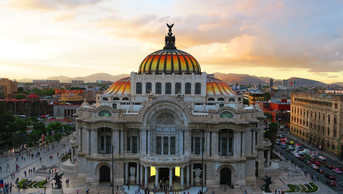 Aerial view of Mexico City skyline with the Angel of Independence monument visible