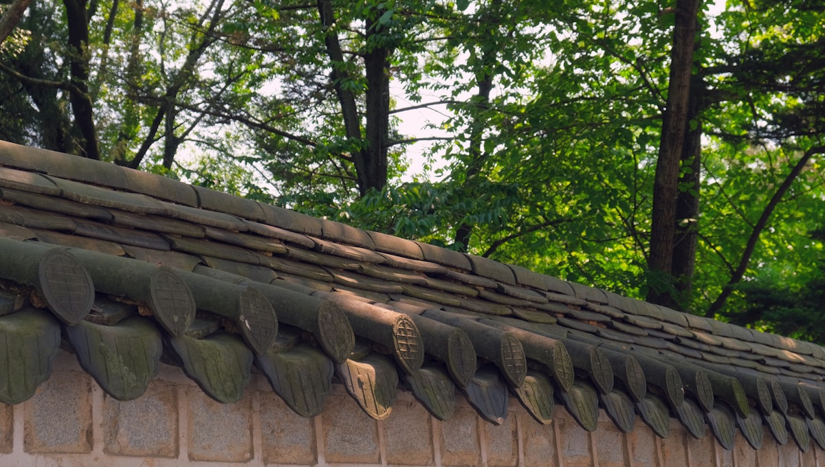 a close up of a roof made of bricks